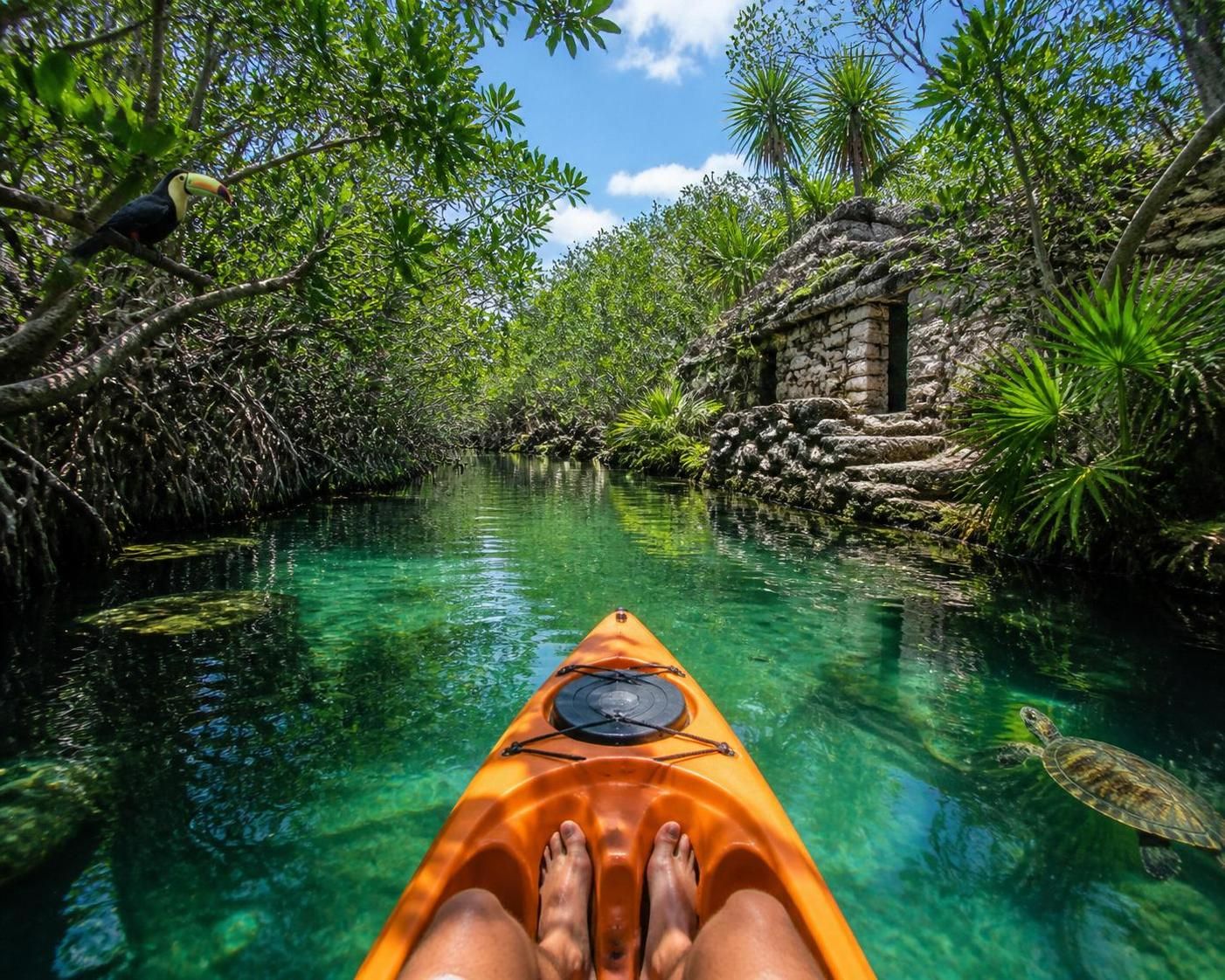 explora la laguna maya en kayak y descubre una excursión única y menos conocida de la riviera. aventúrate en aguas tranquilas y disfruta de paisajes naturales impresionantes.