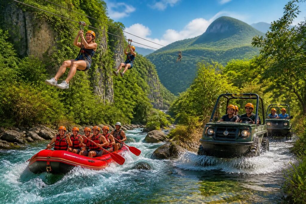 descubre qué incluye el emocionante tour de tirolesas, rafting y anfibios en xplor. disfruta de aventuras llenas de adrenalina y paisajes impresionantes en un solo paquete.