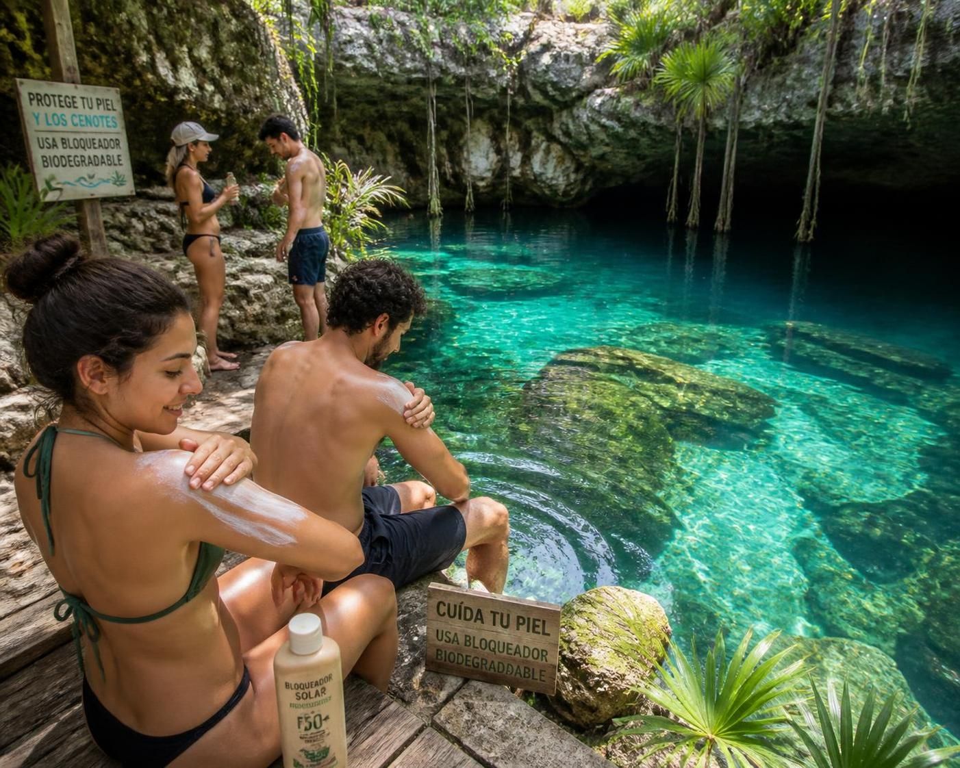 descubre cómo el bloqueador solar convencional afecta el ecosistema único de los cenotes y aprende prácticas sostenibles para proteger estos importantes cuerpos de agua.